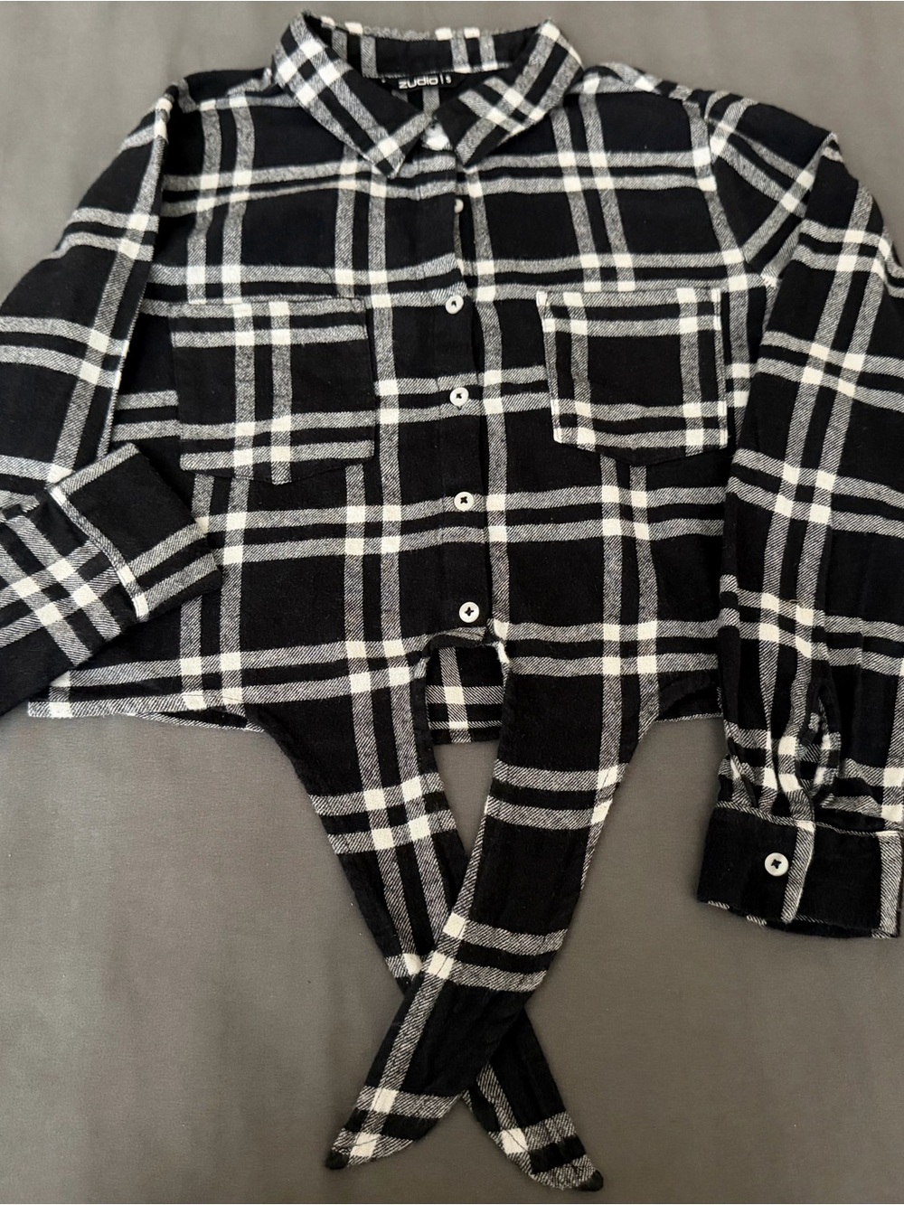Plaid Button-Down Tie-front Shirt